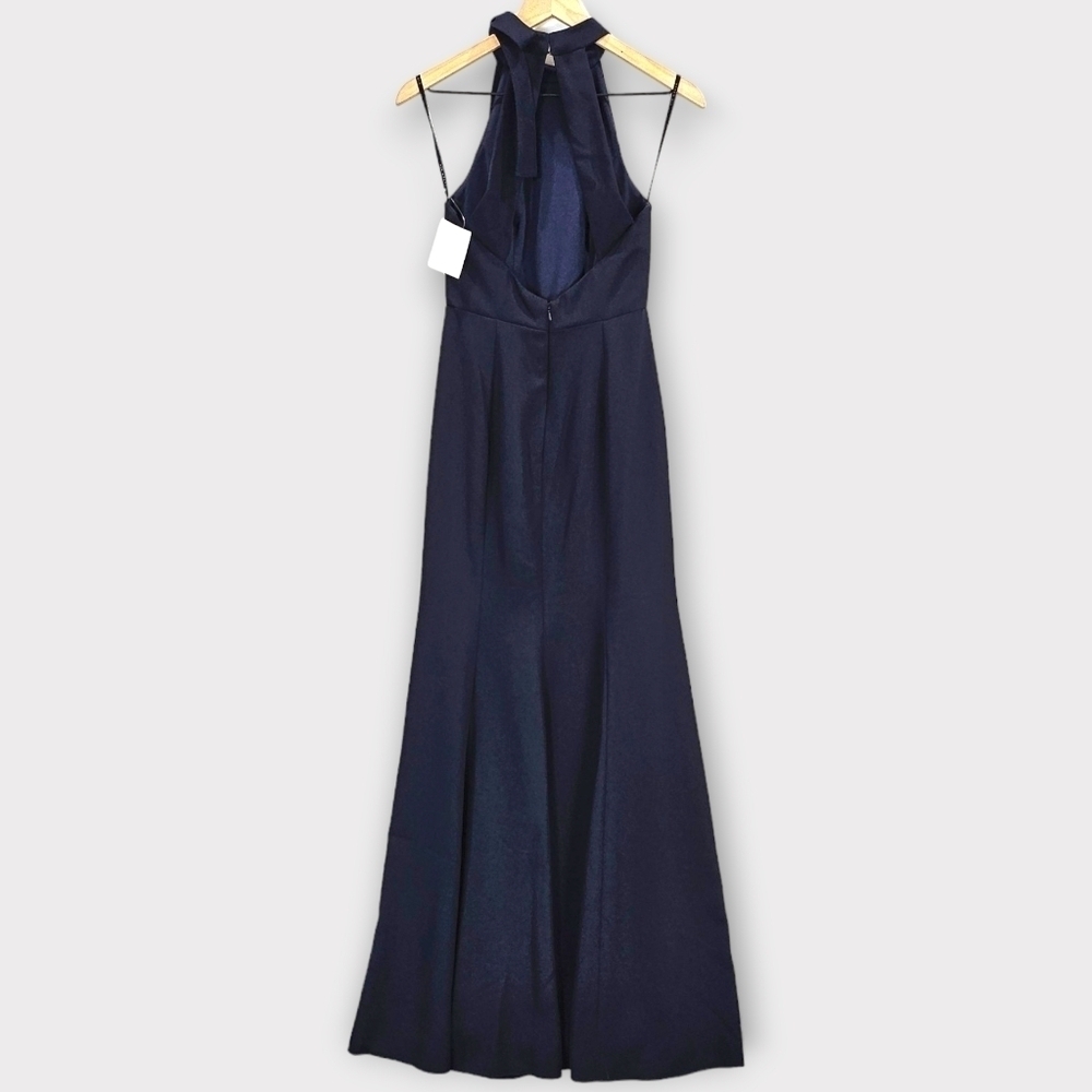 After Six Bow Neck Open Back Trumpet Gown Midnight - Picture 5 of 9